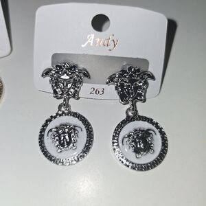 Silver and White Medusa Earrings